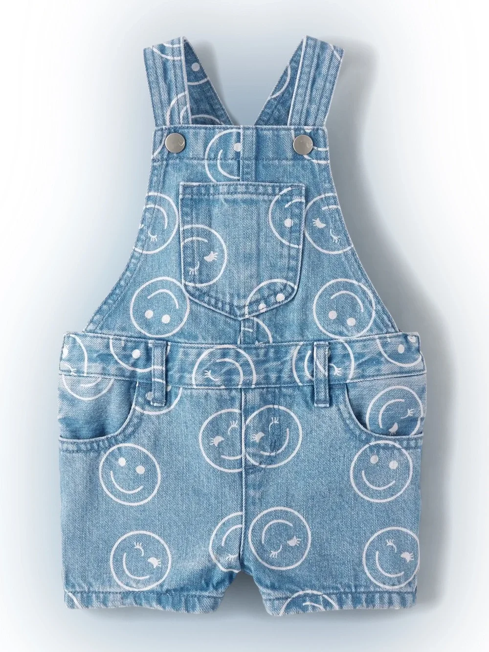 Place Girls Smiley Face Denim Short Overalls Size 12 Blue Cotton Dungarees